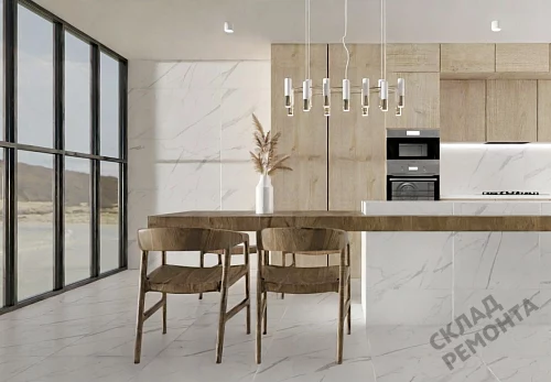 Фото Керамогранит матовый Steppe Ceramics Statuario White белый 600*600*9,5 – купить в Санкт-Петербурге: цена, описание, фото. Интернет-магазин 5