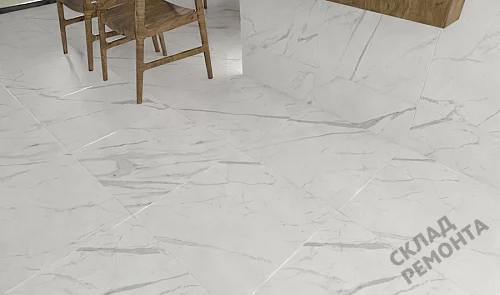 Фото Керамогранит матовый Steppe Ceramics Statuario White белый 600*600*9,5 – купить в Санкт-Петербурге: цена, описание, фото. Интернет-магазин 4