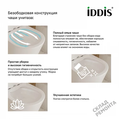 Фото Унитаз подвесной Iddis Билд BILRDSEi25 безободковый купить в Санкт-Петербурге: цена, описание, фото. Интернет-магазин 4