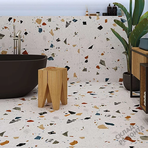 Фото Керамогранит матовый Steppe Ceramics Chips White белый 600*600*9 – купить в Санкт-Петербурге: цена, описание, фото. Интернет-магазин 2