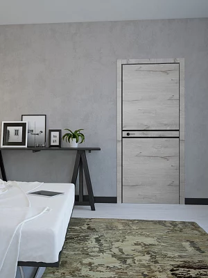 Дверь FlyDoors Лофт LF03 (кромка с 4-х сторон) дуб арктик, ПВХ, черный акрилат